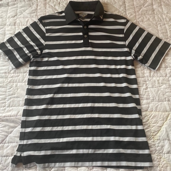 Callaway Golf Men’s Performance Polo Shirt Black/White Striped Size Small - Picture 1 of 5